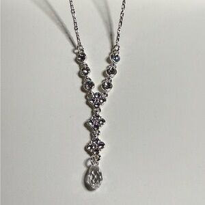GIVENCHY - silver tone - rhinestone and Crystal drop necklace - 17”-20.5”
